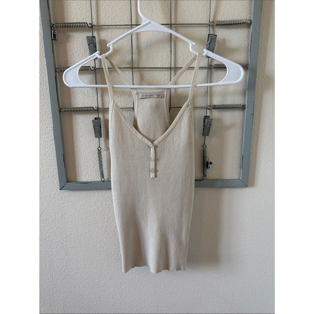 Active USA Ribbed V-Neck Tank in Cream